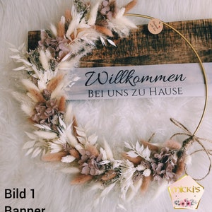 Corona di fiori secchi | Stile bohémien | ghirlanda per porta | Beige-Bianco-Rosa