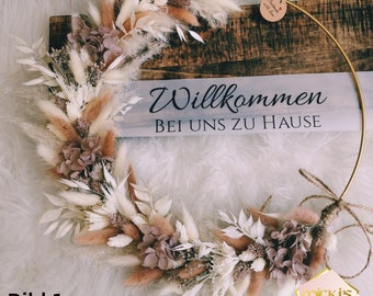 Trockenblumenkranz | Boho | Türkranz | Beige-Weiß-Blush