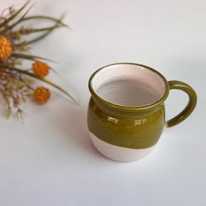 Rustic MADE TO ORDER Stoneware Mug, Handmade Ceramic Coffee Cup, Artisan Pottery Mug, Unique Tea Mug, olive green, fantasy, woods, forest