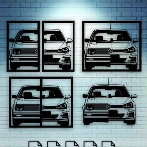 Volkswagen Golf Combo Frame. Evolution of models. Wall art. 4 versions in one file and various combinations to customize.