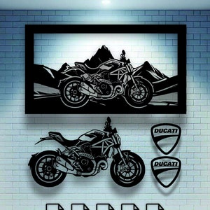 Immagine combinata ispirata alla motocicletta Ducati Monster Wall art. 2 versioni e logo in un unico file.