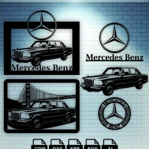 Combo Cuadro Mercedes Benz W123. Wall art. 3 versiones en un archivo y varias combinaciones para personalizar con logos ¡Todo incluido!.