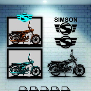 Quadro combinado multicamadas, arte de parede de motocicleta Simson S50. 2 versões e logotipo em um arquivo.