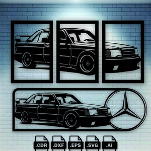Combo Cuadros Mercedes Benz 190E Wall art. 3 versiones en un archivo y varias combinaciones para personalizar ¡Todo incluido!.