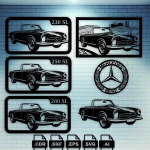 Combinação de moldura de pagode Mercedes Benz W113. Arte de parede. 5 versões em um arquivo e diversas combinações para personalizar. Tudo incluso!