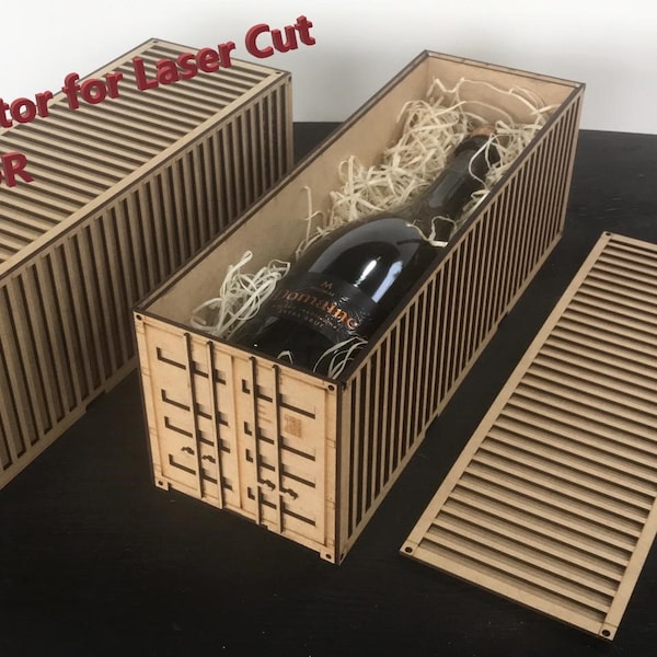 Caja para vino de regalo (Archivos para Contenedor de carga para corte laser) Texto personalizable.