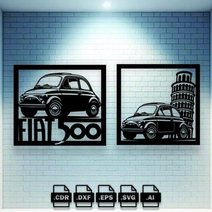 Quadro combinato Fiat 500 Arte murale. 4 versioni in un unico file.