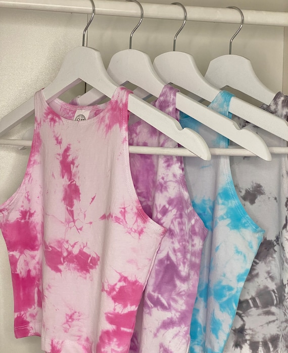 Tie Dye Bleach Dye Racerback Crop Top - Handmade - Full