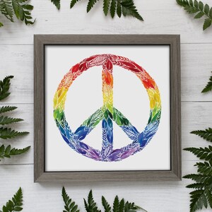 Rainbow Peace Sign Watercolor Print, Wall Decor, Gallery Wall