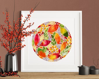 Autumn Leaves Watercolor Print | Autumn Wall Decor