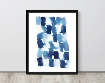 Blue Abstract Geometric Watercolor Framed Print | Indigo Rectangles Office Art | Black Framed Blue Office Art | Calming Office Art