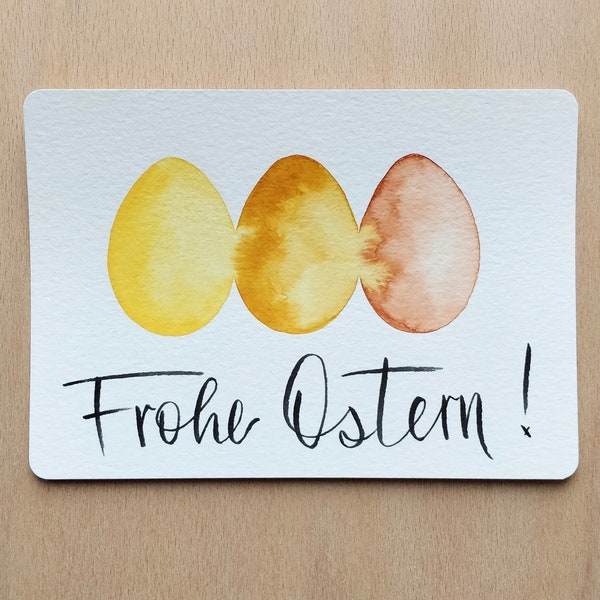 Osterkarte - Frohe Ostern Lettering - 3 Ostereier in Erdtönen - Aquarell - abgerundete Ecken - handgemacht - Unikat
