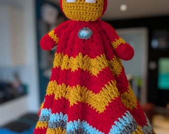 Copertina/copertina per neonati Iron Man realizzata all'uncinetto e fatta a mano