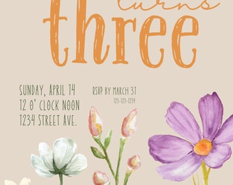 Floral Birthday Invitation | Template | Instant Download | Editable | Printable