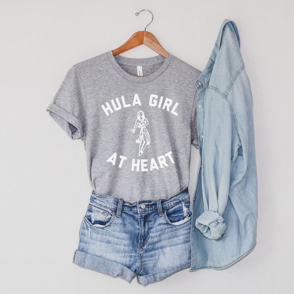 Hula Girl at Heart, Heather Gray, Athletic, Hawaii girl gift Short-Sleeve T-Shirt