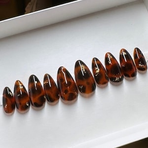 ROYAL • Tortoise Press On Nails • Tortoise Shell Press-On Nails • Handmade Nails • Long Coffin Nails