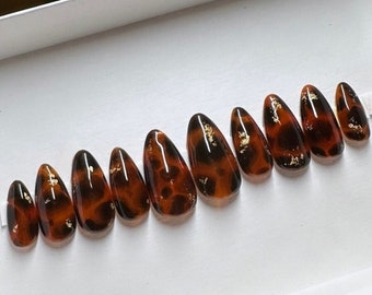 ROYAL • Tortoise Press On Nails • Tortoise Shell Press-On Nails • Handmade Nails • Long Coffin Nails