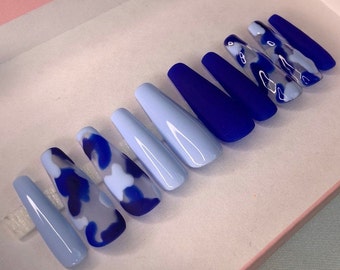 Blue Coffin Nails Etsy Blue Coffin Nails Etsy
