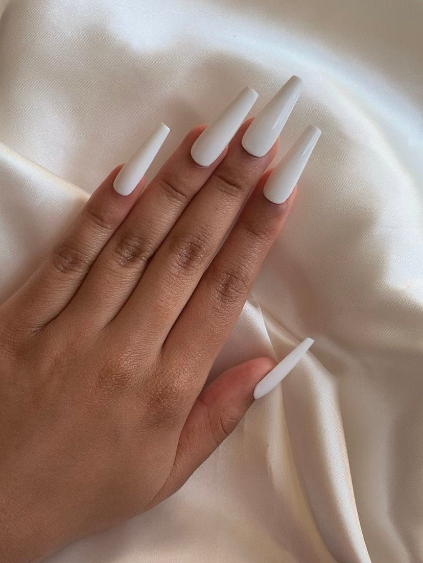 White • White Press On Nails • Press-On Nails • Handmade Nails • Long…