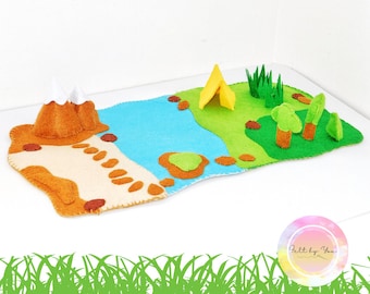 Handmade Felt Adventure Land Play Mat – Mini World for Animals & Dolls