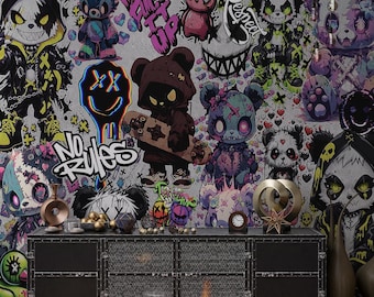 Graffiti Wall Mural, Urban Street Art, Peel and Stick Wallpaper, Teen Room Decor