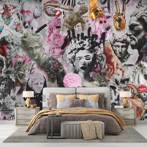 Statues Graffiti Vinyl Wallpaper Grunge Wall Mural Graffiti Print Textured Peel And Stick Self Adhesive Wall Art Deco Teenager Wallpaper