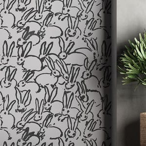 Carta da parati murale con coniglietto in stile lineare, staccabile e attaccabile, decorazione murale minimalista con coniglietto, decorazione murale con motivo natura per cameretta dei bambini, decorazione con design a forma di animale per sala giochi