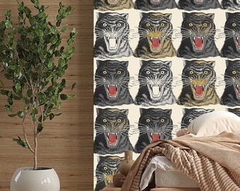 Luxury Wallpaper Tiger Head Pattern Mural Peel And Stick Vintage Asian Wall Paper Print Retro Japanese Bedroom Wall Mural Fashion Wallpaper