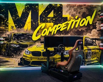 Racing Car Wall Mural Peel & Stick – Yellow Sports Car Wallpaper, Motorsport Drift Art for Teen Boys Room Garage Decor