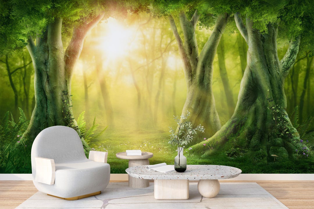 Fairy Tale Forest Wallpaper Peel and Stick Vinyl Mystical Woodland Wall ...