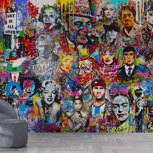 Carta da parati murale Pop Art Graffiti Carta da parati urbana colorata Personaggi famosi Decorazione moderna staccabile e adesiva per la stanza dei ragazzi Studio Club Hotel Sfondo
