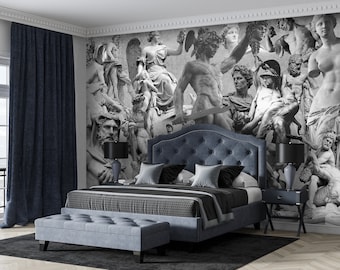 Greek Statues Collage Wallpaper, Historical Mural (Peel & Stick)