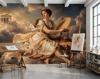 Classical Goddess Wallpaper, Greek Mythology Mural, Antique Library Decor, Vintage Renaissance Wall Art, Peel & Stick Wallpaper