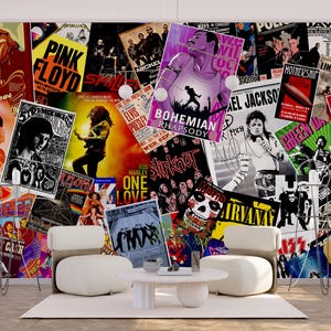 Vintage moderne Musik Tapete Wandbild schälen und aufkleben Tapete Vinyl Retro Street Art Abnehmbares Jugendstil Musik Poster Inspiriertes Design