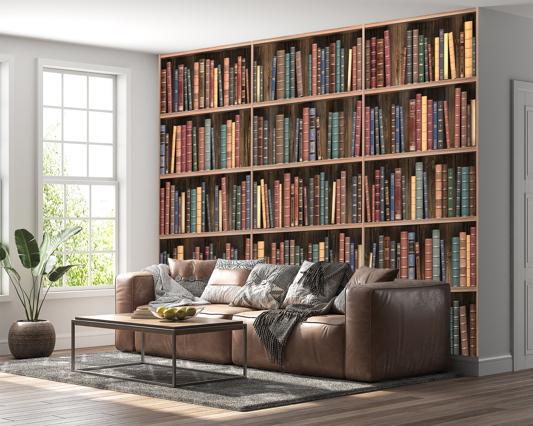 Bookshelf Wall Mural Wall Decor Bookcase Library Wall Art Peel and