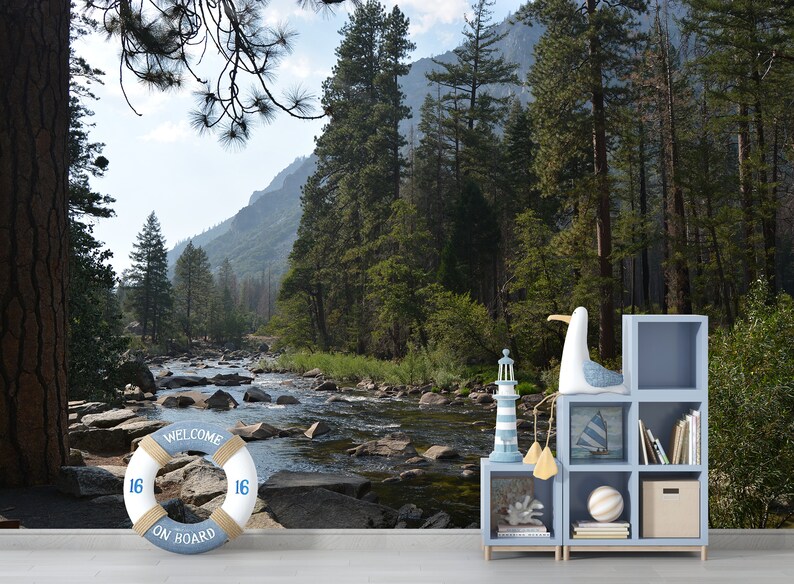 Forest Landscape Wallpaper Mural: Peel and Stick Mountain Lake Art - Etsy