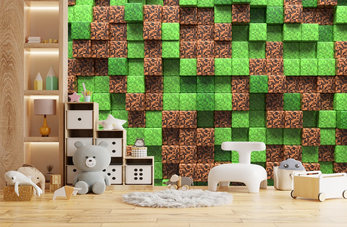 Pixel Gaming Wall Mural Print Textured Peel and Stick Green Etsy