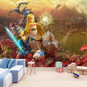 Zelda Gaming Wallpaper Peel And Stick Playroom Decor Video Game Art Zelda Breath Of The Wild Wall Mural Legend Of Zelda Nursery Kids Wall