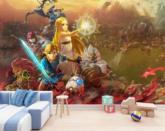 Zelda Gaming Wallpaper Peel And Stick Playroom Decor Video Game Art Zelda Breath Of The Wild Wall Mural Legend Of Zelda Nursery Kids Wall