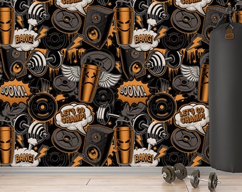 Street Art Gym Wall Mural – Peel and Stick Fitness, Sports Wallpaper, Graffiti Wall Art for Boys’ Room