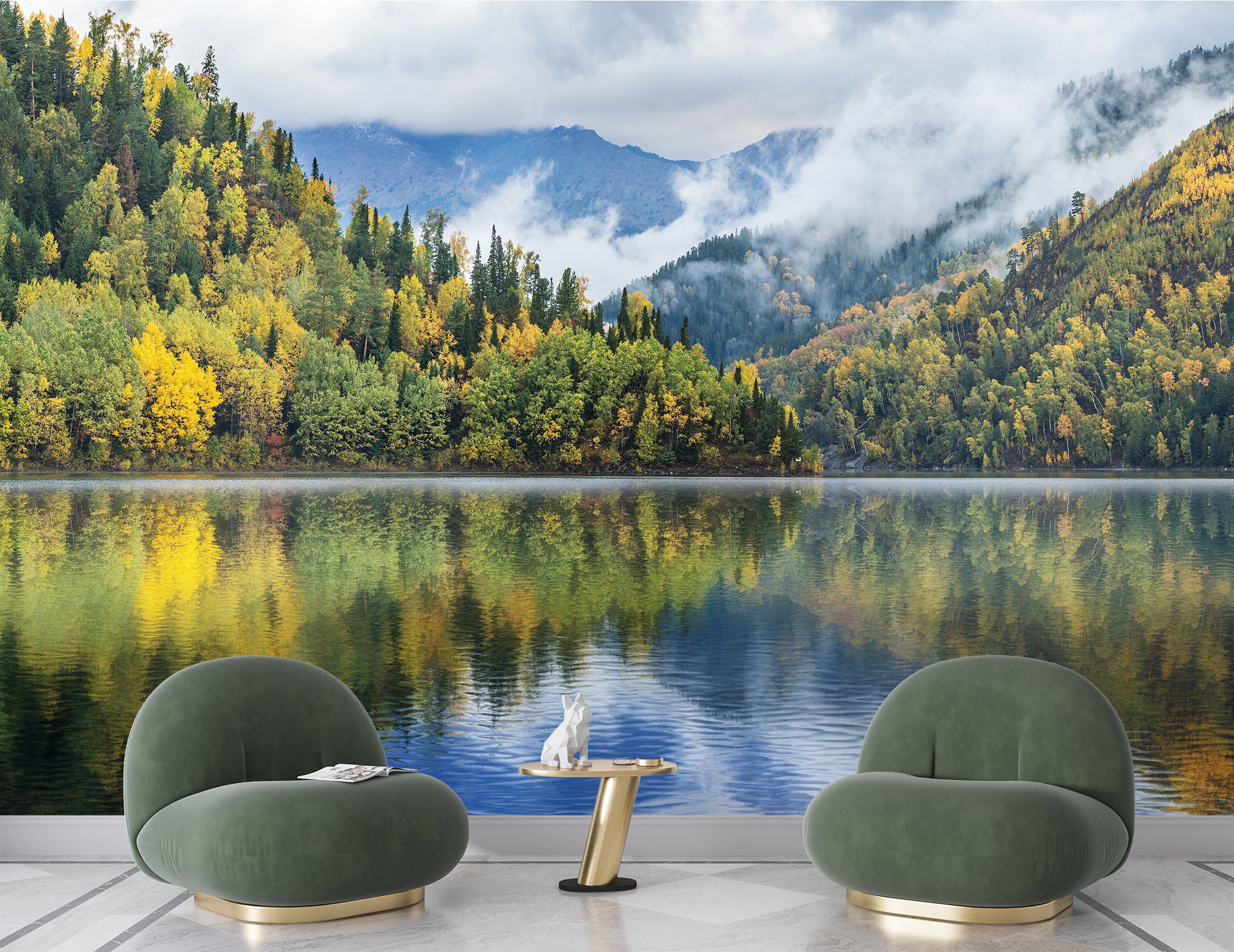 Forest Landscape Wallpaper Vinyl Peel and Stick Nature Art Print Lake ...