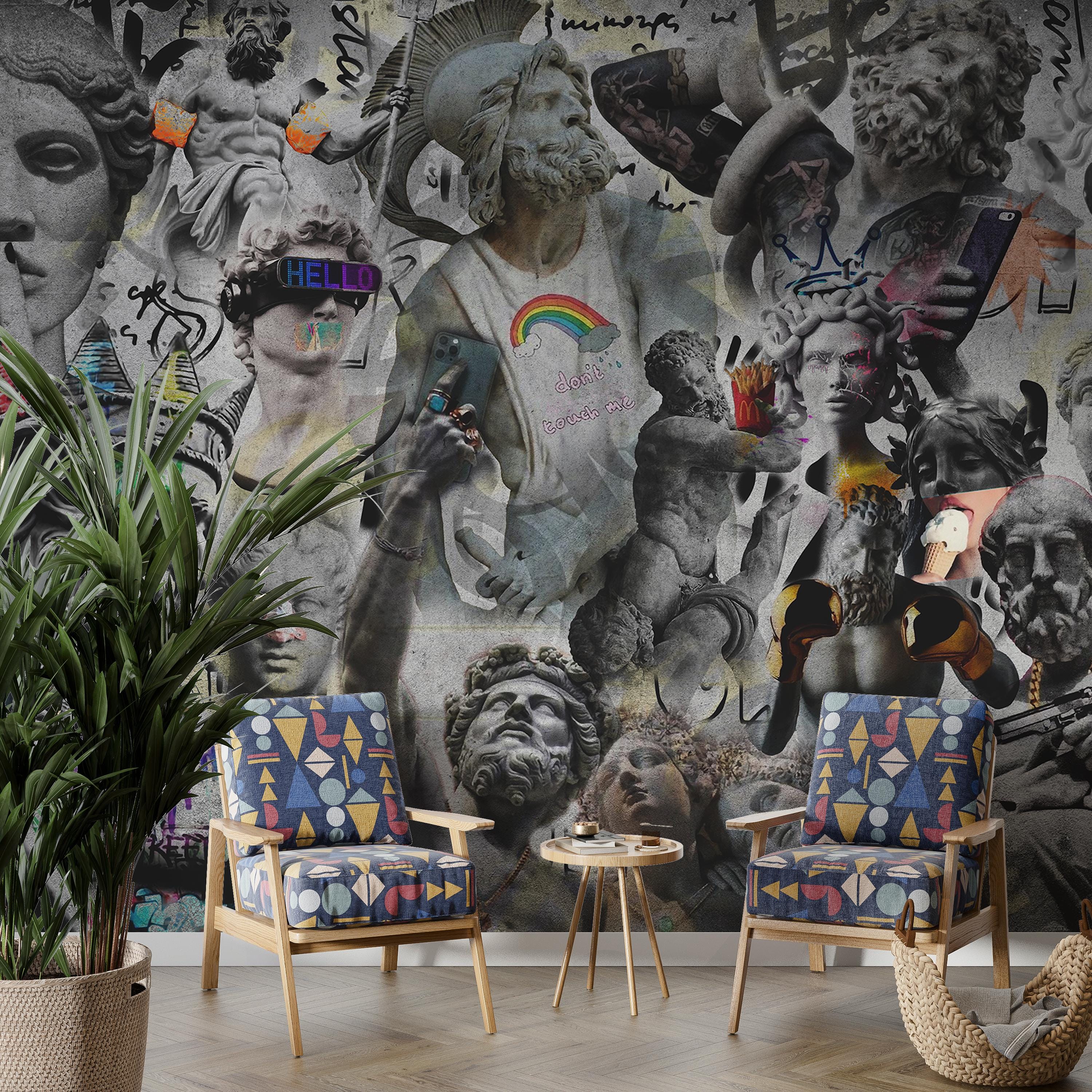 彫像グラフィティビニール壁紙ティーンエイジャーグランジ壁壁画プリントビニール剥がして貼るストリートアート壁ギャングスターアールデコカスタム壁紙 -  Etsy 日本