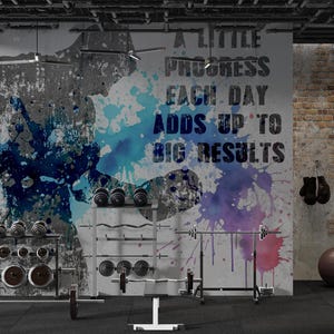 Gym Motivational Wallpaper Fitness Training Body Building Wall Mural Sports Decor Peel and Stick Black Gray Boys Teenagers Home Wallpaper