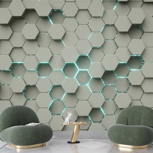 Carta da parati in vinile con tema geometrico astratto, esagono grigio blu, stampa stacca e attacca, decorazione da parete per la casa, stanza stacca e attacca, sala giochi
