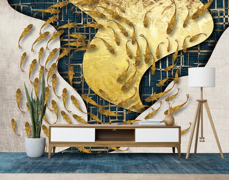 Koi Fish Wallpaper Print Japanese Style Wall Mural Peel and Stick Koi