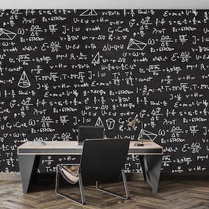 Carta da parati nera per la scienza e la matematica, stanza, aula, formule matematiche astratte, scuola, murale, stacca e attacca, casa, vinile scuro, carta da parati in bianco e nero