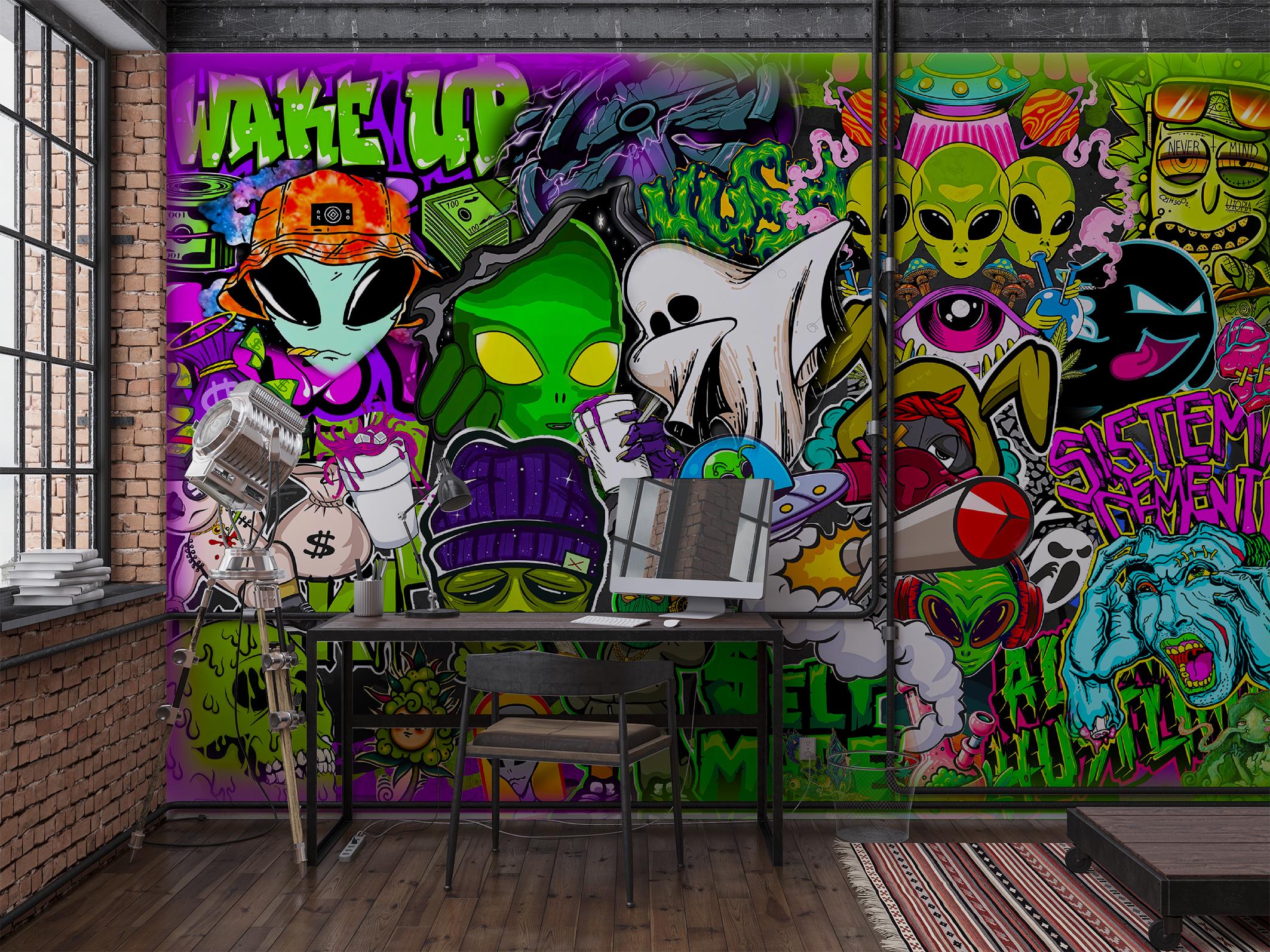 グラフィティ　アート　インテリア　絵　絵画　graffiti art カラフルでファンキーな壁紙グラフィティ壁画アーバンストリートアート