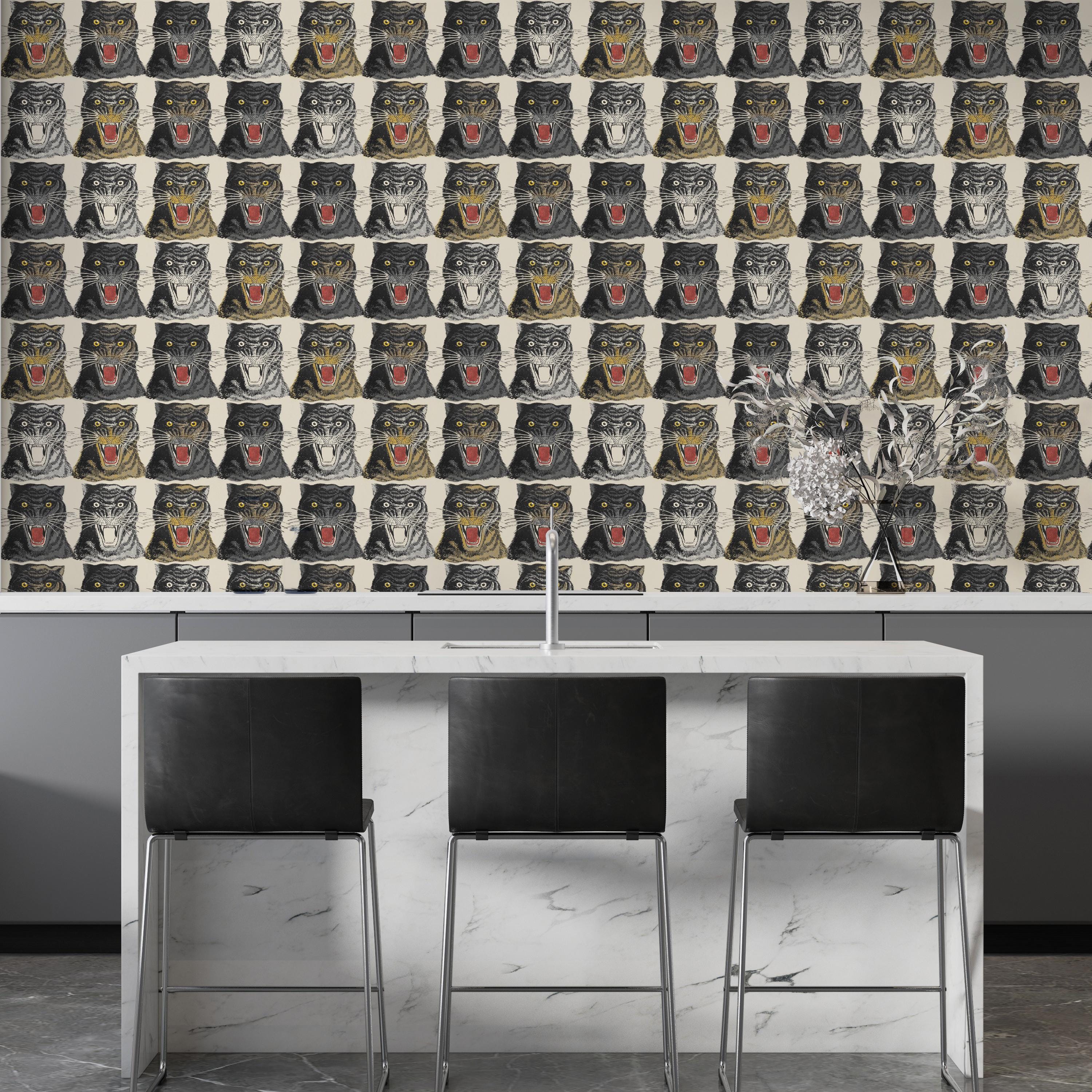 Luxury Wallpaper Tiger Head Pattern Mural Peel and Stick Vintage