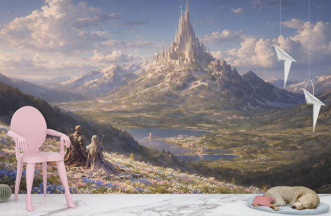 Fantasy Castle Wall Mural – Dreamy Landscape Peel and Stick Wallpaper ...