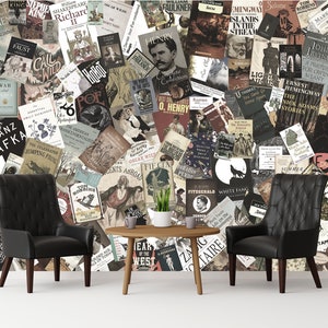 Literature Wallpaper Books Collage Wall Mural Peel and Stick / Unpasted Wallpape Vintage